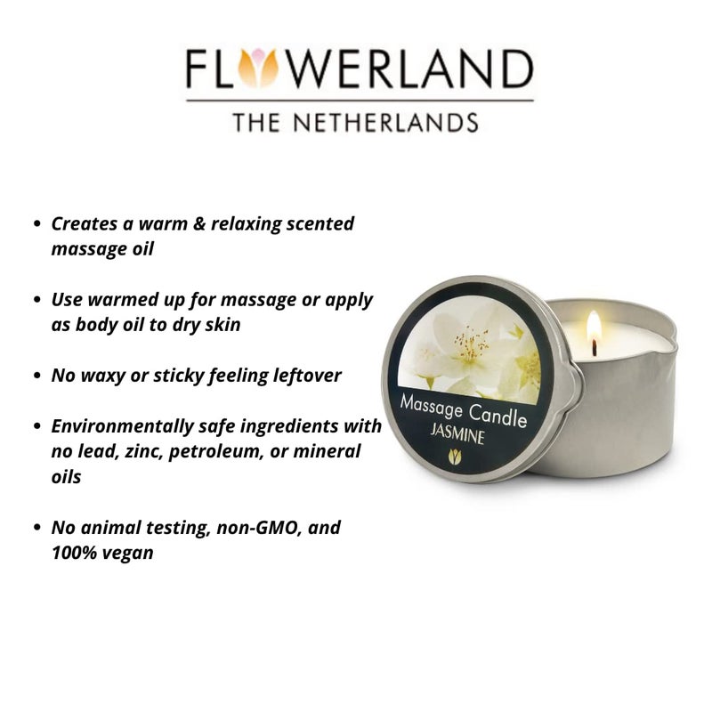 Flowerland شمعة زيت المساج ياسمين من فلوورلاند - زيت مساج مرطب لسبا المنزل - زيوت مساج فاخرة ومرطبة للعناية بالبشرة - طبيعية، نباتية - (200 مل) - Image 3